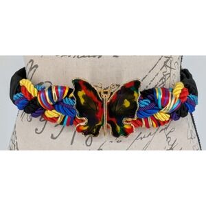 Vintage Butterfly Belt  Enameled Jeweltone Ropes  30" Long  Bohemian  Great